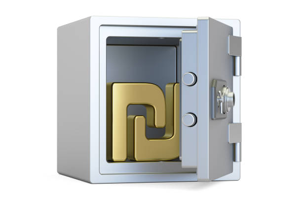 istock combination safe box with symbol of shekel, 3D rendering isolated on white background 695604152
