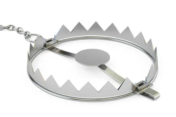 Photo of empty bear trap, 3D rendering isolated on white background