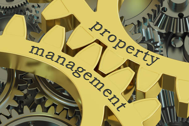 Property Management concept on the gearwheels, 3D rendering
