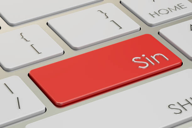 istock sin red key on keyboard. 3D rendering isolated on white background 695608414