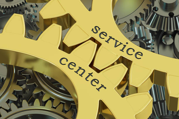 istock service center concept on the gearwheels, 3D rendering 695608438