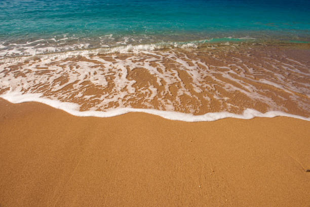 istock Soft wave of blue ocean on sandy beach. Background 695611866