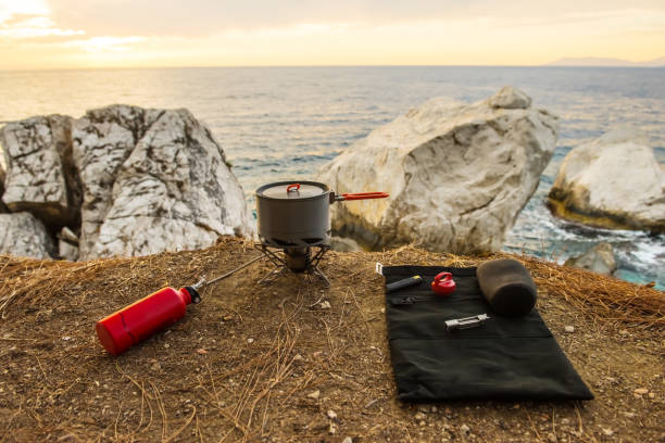 istock Tourist equipment and tools: camping gas 695611898