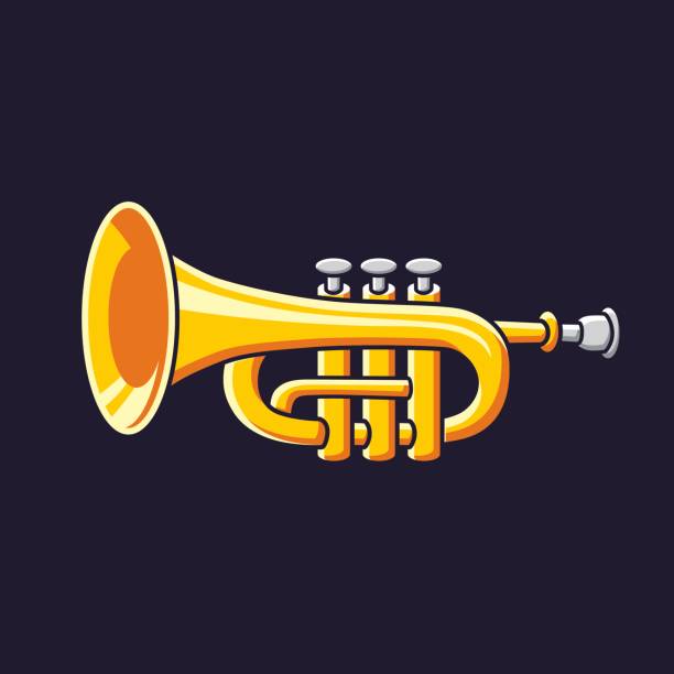 ilustraciones, imágenes clip art, dibujos animados e iconos de stock de icono de vector de trompeta de latón. - bugle trumpet jazz music