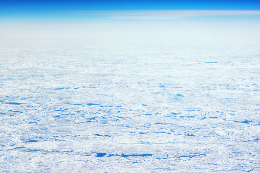 High Altitude photo of ice sheets floating in the Atlantic Sea
