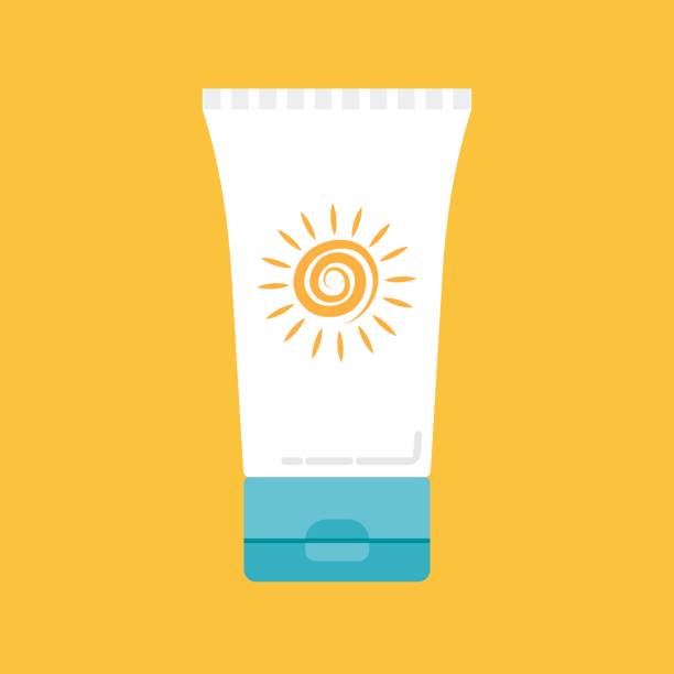 sunscreen vector icon sunscreen icon isolation on a Orange background, vector illustration splash screen stock illustrations