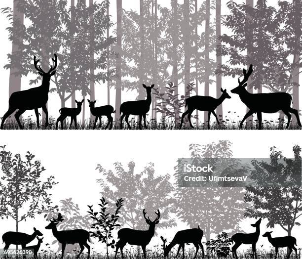 Herd Of Deer Stock Illustration - Download Image Now - Deer, In Silhouette, Animal