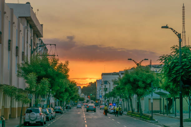 GUAYAQUIL, ECUADOR, MAY - 2016 - Sunset urban scene at Guayaquil downtown, Ecuador