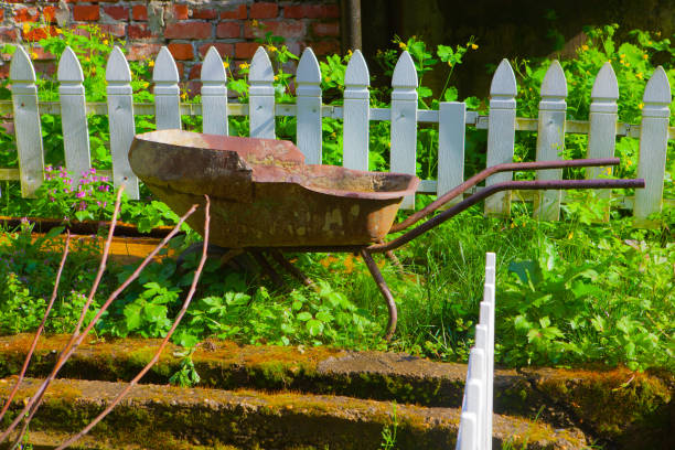 istock Construction wheelbarrow in the suburban area 695630900