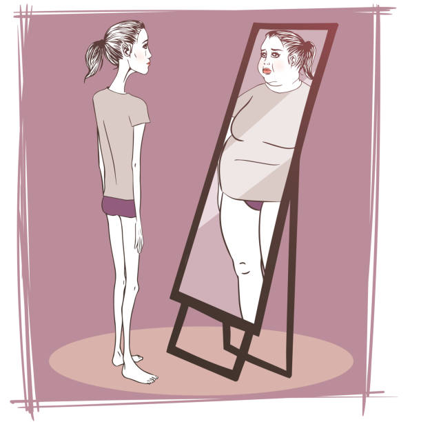 ilustrações de stock, clip art, desenhos animados e ícones de young woman suffering from anorexia - anorexia