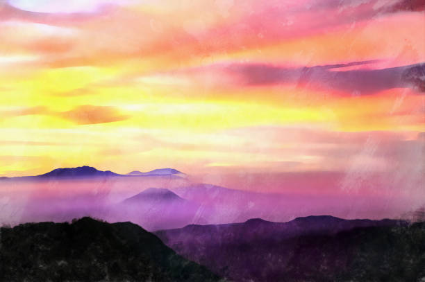 Beautiful sunset view colorful painting
