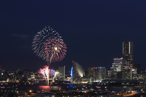 Fireworks in Yokohama port festival at Kanagawa, Japan