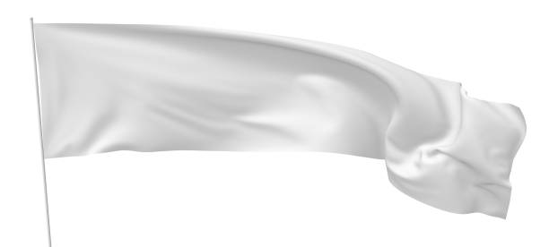 istock Long white flag on flagpole waving in wind 695646262