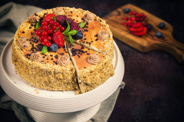 Chocolate Caramel Cake With Fresh Berry Fruits