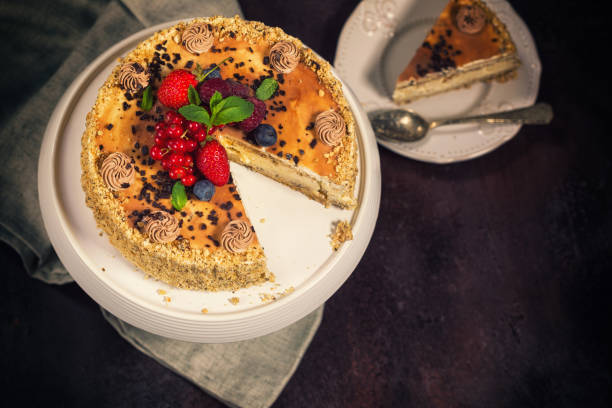 istock Chocolate Caramel Cake With Fresh Berry Fruits 695648922
