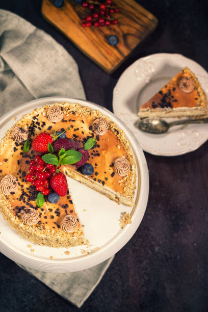 istock Chocolate Caramel Cake With Fresh Berry Fruits 695649174
