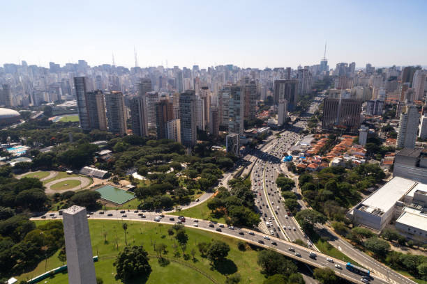 Aerial view of Ibirapuera Park and 23 de Maio avenue in Sao Paulo, Brazil Aerial view Collection ribeirão preto stock pictures, royalty-free photos & images