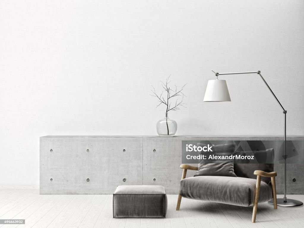 interior modern scandinavian  interior.  3d render. high resolution Home Showcase Interior Stock Photo