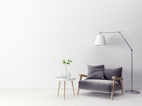 modern scandinavian  interior.  3d render. high resolution, lamp