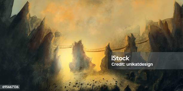 Rocky Mountains During Sunset Digital Painting Stock Illustration - Download Image Now - Fantasy, Mountain, Landscape - Scenery