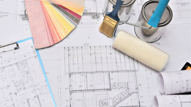 istock Painting equipment with floor plans 695675008
