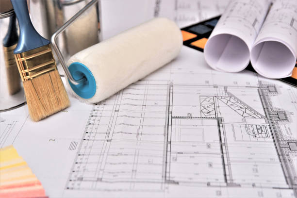 istock Painting equipment with floor plan 695675034