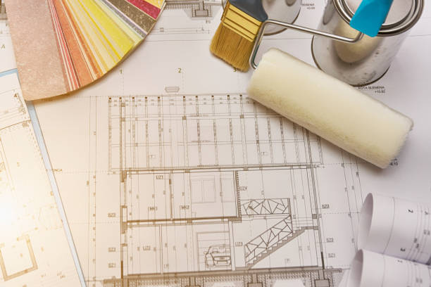 istock Painting equipment with floor plans 695675072