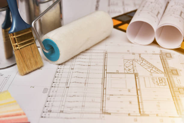istock Painting equipment with floor plans 695675184