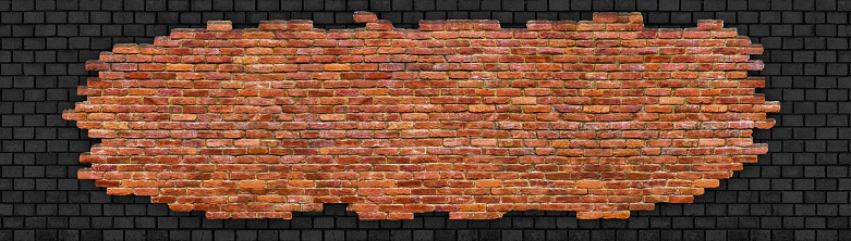 red brick wall destroyed by stone blocks