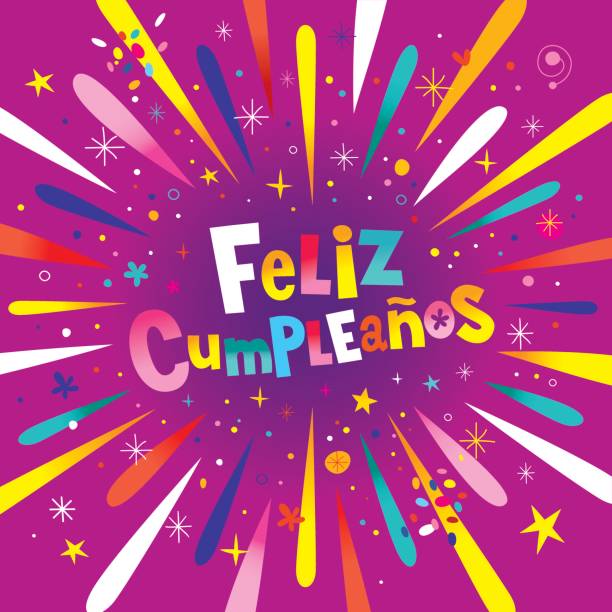 Feliz Cumpleanos Happy Birthday in Spanish card vector art illustration