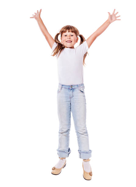 istock Jumping laughing girl 695694416
