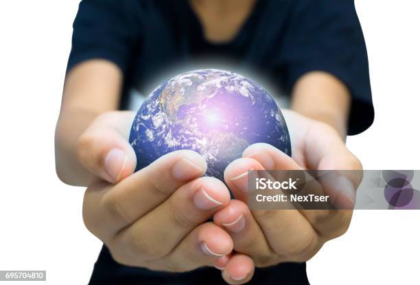 Earth Planet In Female Hand Isolated On White Stock Photo - Download Image Now - Business, Business Finance and Industry, Care