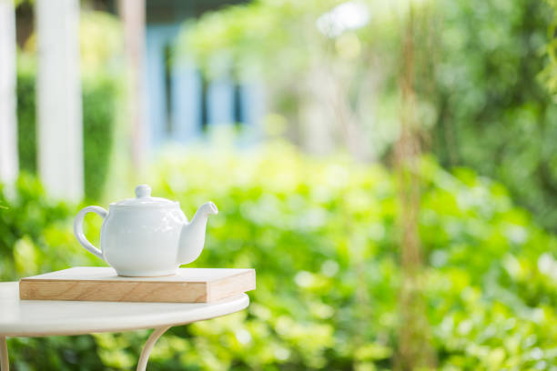 teapot on a blurred background of nature