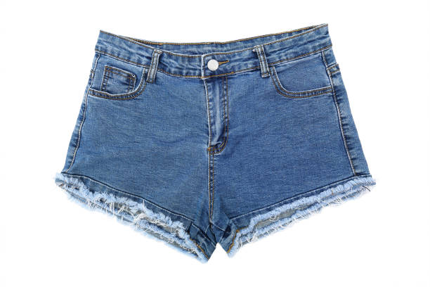 один короткий синий джинсы изолированы на белом - shorts стоковые фото и изображения