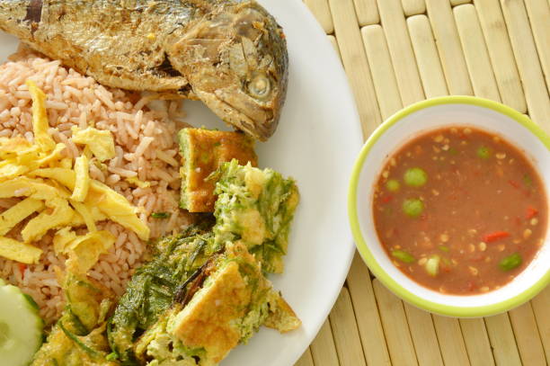 istock spicy fried rice shrimp chili paste sauce with egg and mackerel 695711394
