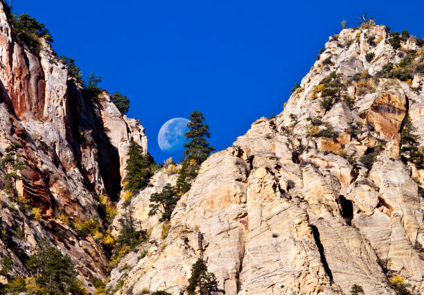 istock Zion Utah Mountains with Moon Rising 695712004