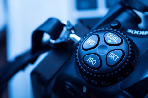 Dslr Camera button close up, Macro of professional digital camera