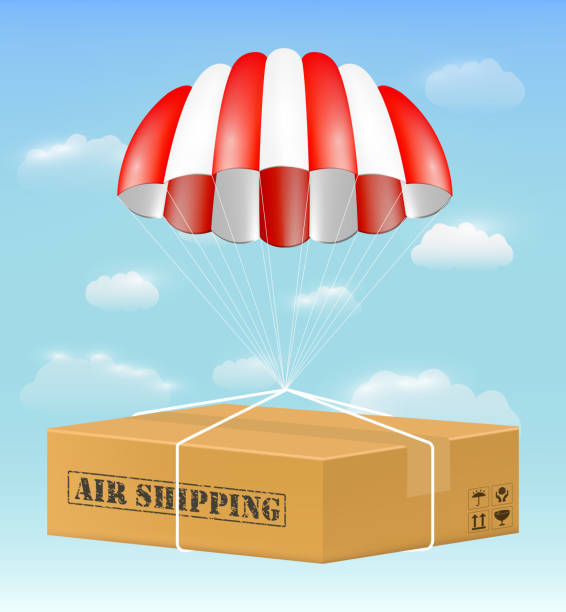 istock parachute with air shipping carton box with sky 695725222