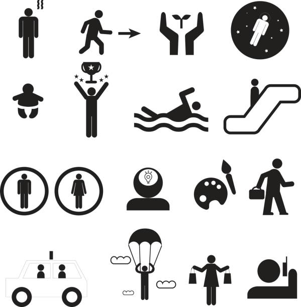 Sign of people life set.silhouette human activity, work human pictograms on white.General people sign vector. Sign of people life set.silhouette human activity, work human pictograms on white.General people sign vector. taxi logo background stock illustrations