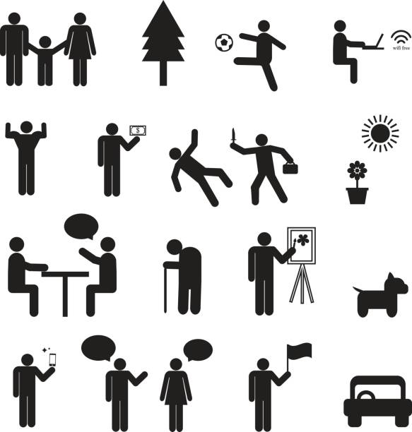 znak ludzi życia set.family group, pracy człowieka piktogramy na białym. ludzie generalni podpisują wektor. - business computer icon symbol icon set stock illustrations