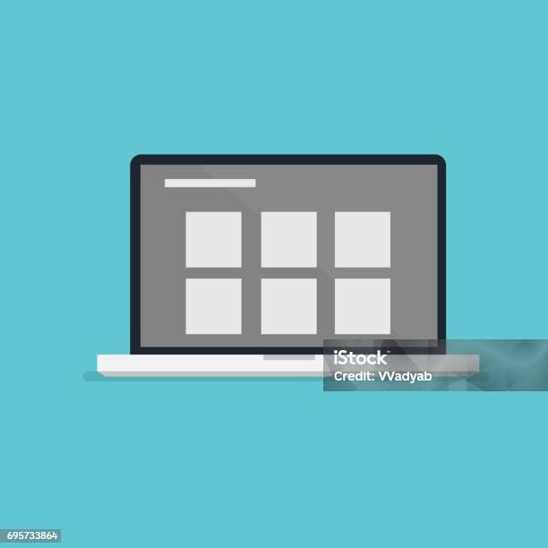 Layout In Computer Vector Flat Laptop Design With Layout Information On Screen Vector And ...
