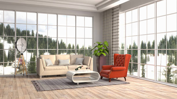 istock Interior living room. 3d illustration 695740860