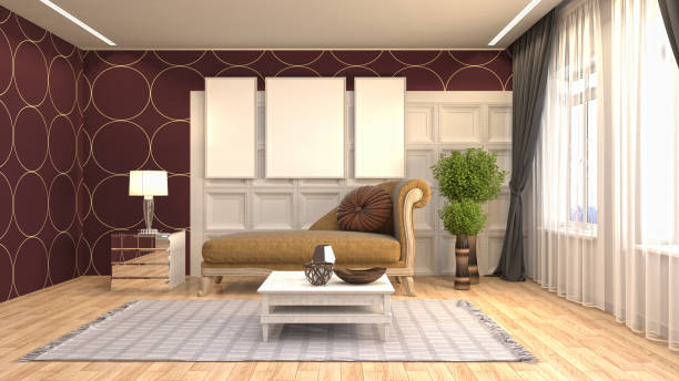 istock mock up poster frame in interior background. 3D Illustration 695748336