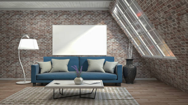 istock mock up poster frame in interior background. 3D Illustration 695748360