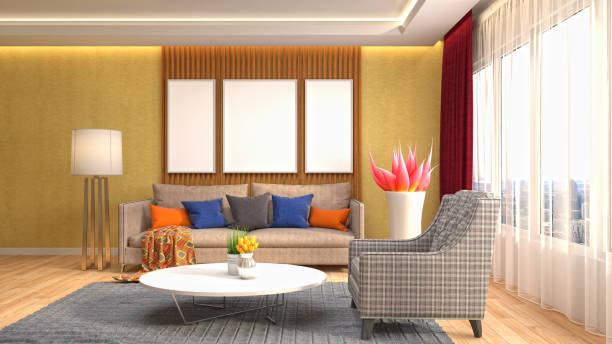 istock mock up poster frame in interior background. 3D Illustration 695748508