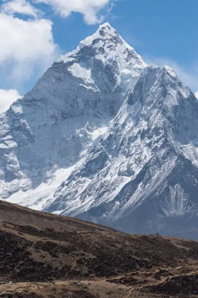 Photo of Ama Dablam mountain peak, iconic peak of Khumbu region, Everest region, Nepal