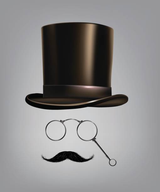 istock Gentleman accessories: hat cylinder, lorgnette and moustache. Vector illustration. 695750386