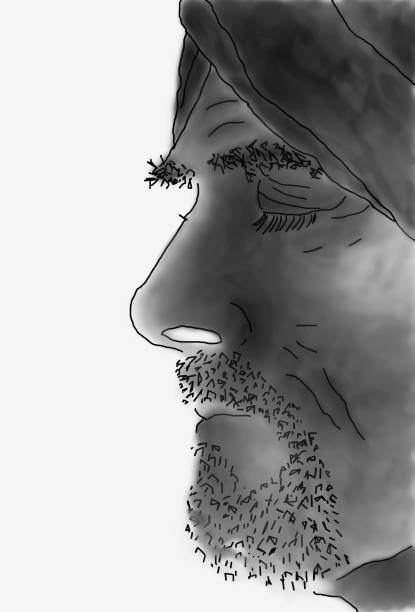Sketched profile of bearded man with turban