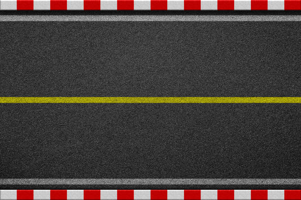 istock White line marking sign on black asphalt road. Red and white lin 695763388