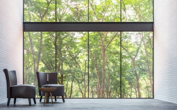 istock Modern loft living room with nature view 3d rendering image 695763812